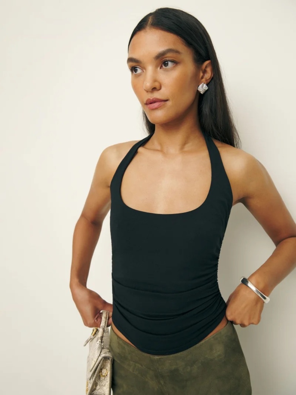 Reformation Black Halter Scoop One-Piece